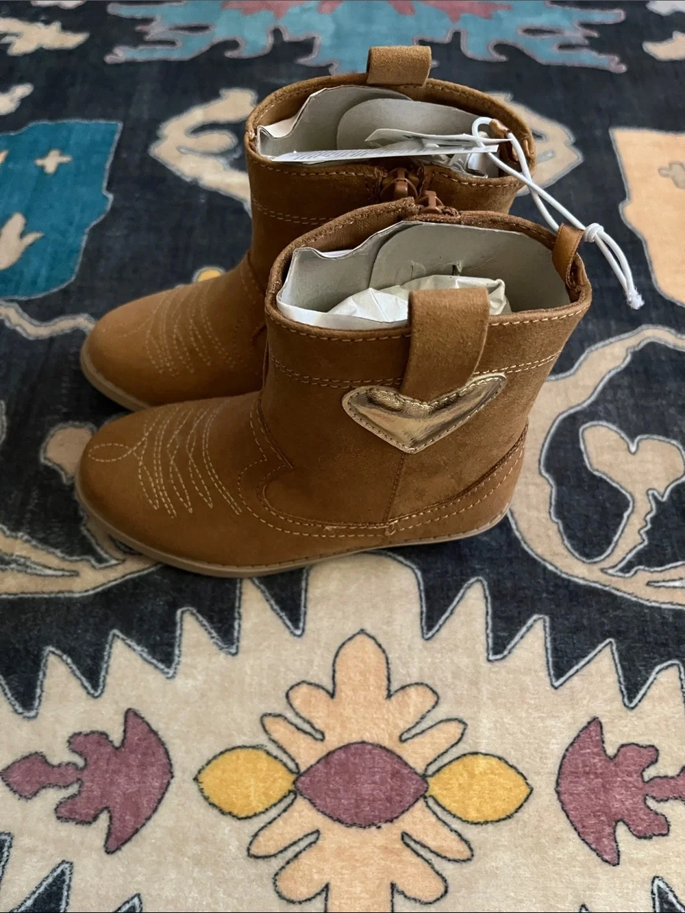 NWT Old Navy Brown Kids Cowboy Booties with Heart Patch